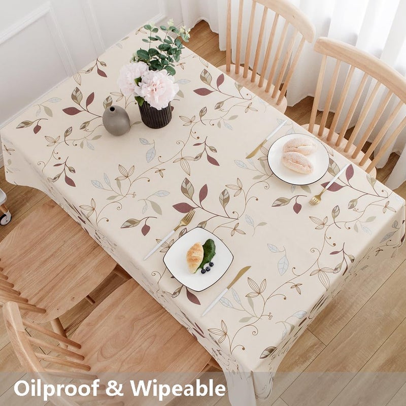 TruDelve Heavy Duty Vinyl Tablecloth Beige Plastic Table Cloth Waterproof Wipeable Oilcloth Tablecloths for Rectangle Tables (54'' x 72'', Leaves) - Image 5